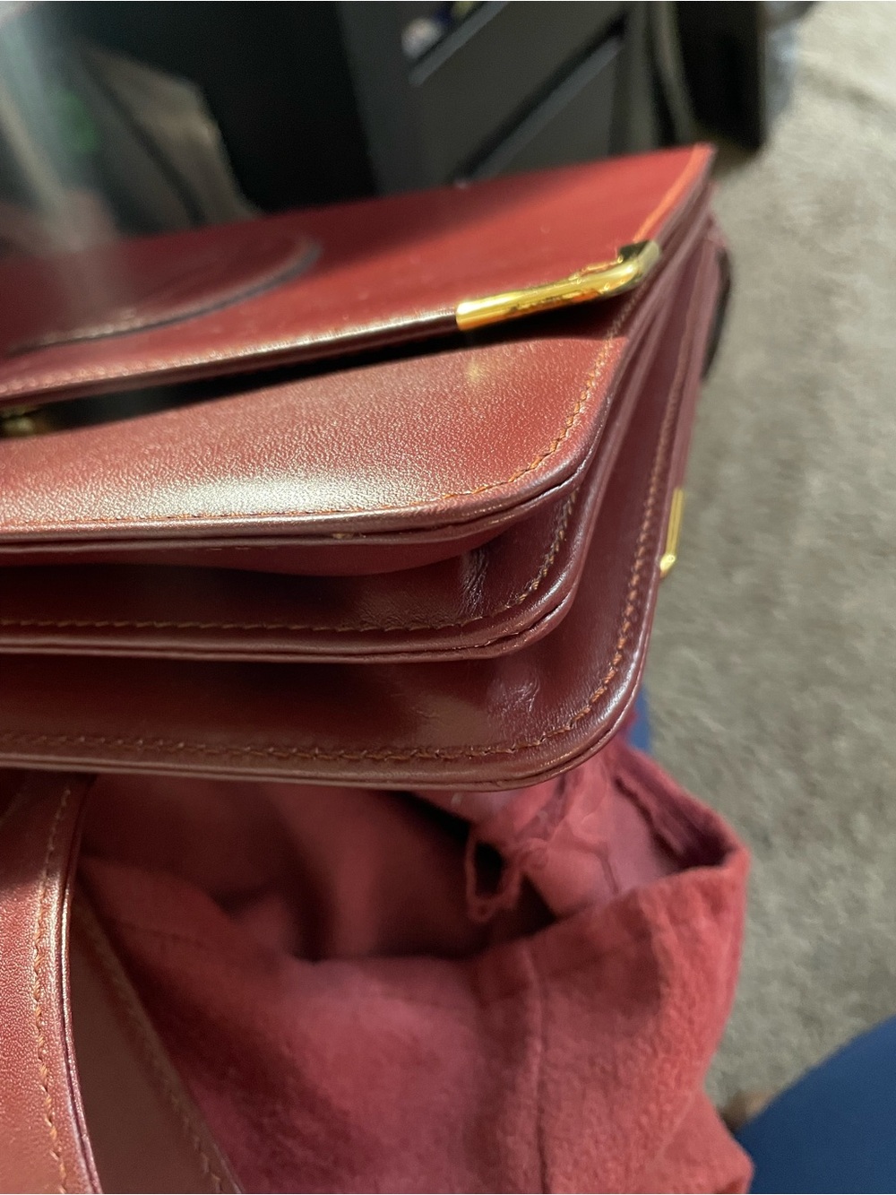 Vintage Cartier Burgundy Leather Crossbody Shoulder Bag Auth Card & Dust Bag - Picture 12 of 14